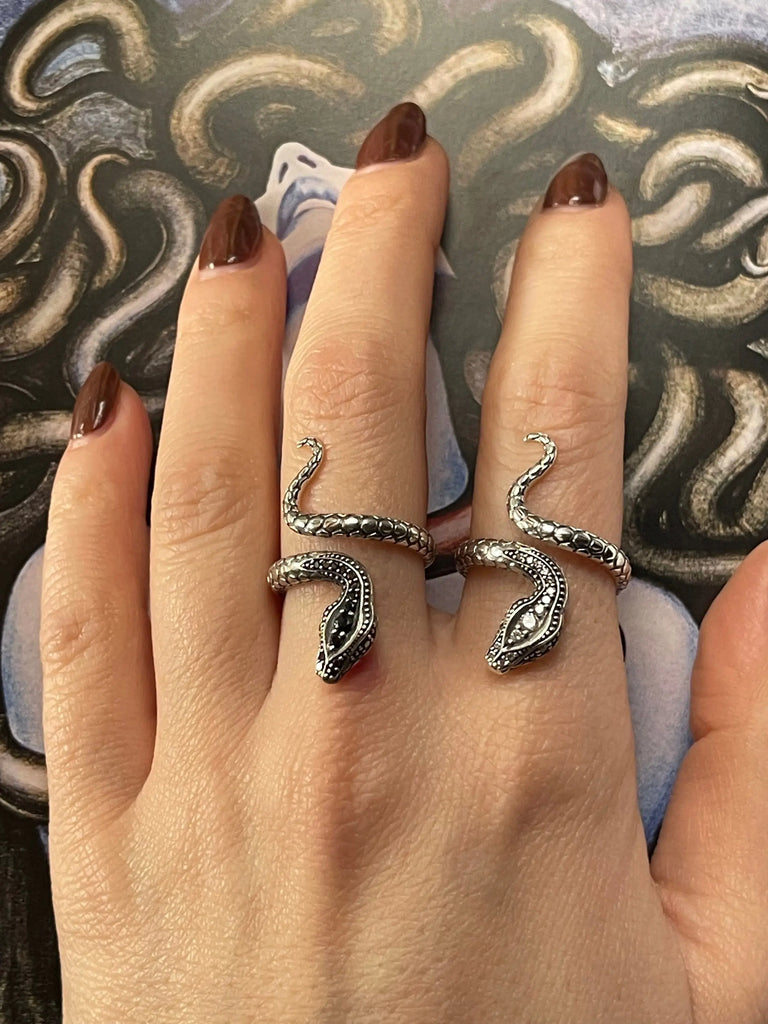 Adjustable Serpent Ring - Silver CZ SNAKE 925K Ring - Flesh & Soul Jewelry