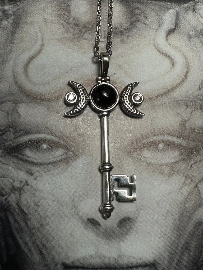 Hecate's Key  Necklace Sterling-Silver-Onyx-28 Jewelry Flesh & Soul