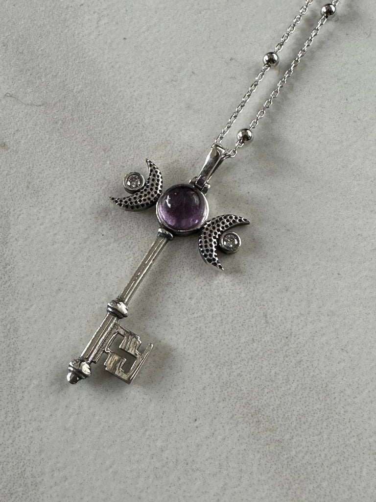 Hecate's Key  Necklace Sterling-Silver-Amethyst-28 Jewelry Flesh & Soul