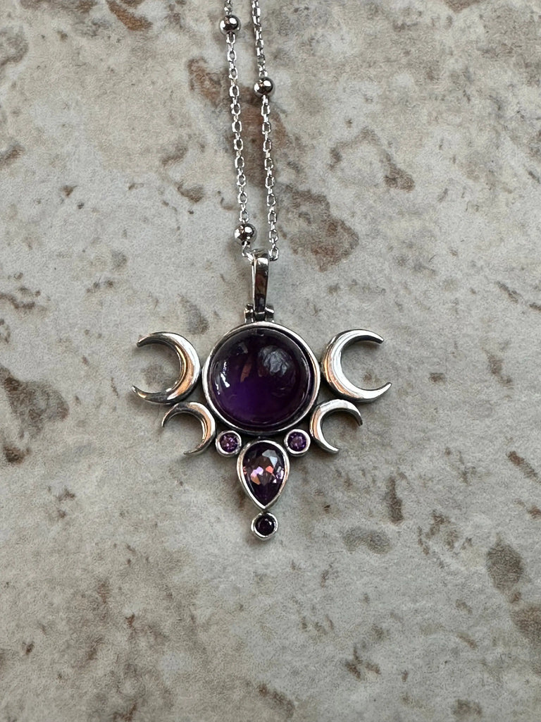 Hecate Five Moons Necklace Sterling-Silver-Amethyst Jewelry Flesh & Soul