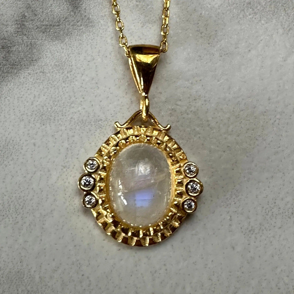 ETHEREAL GLOW Moonstone/Labradorite Necklace 925K Sterling Silver-Gold Plated