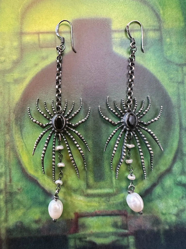 ALIEN SPIDER With Natural Pearls Gothic Earrings