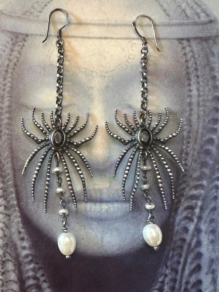 ALIEN SPIDER With Natural Pearls Gothic Earrings