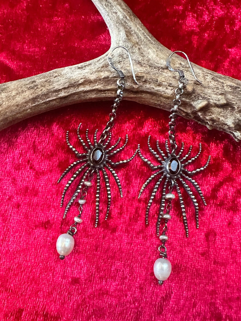 ALIEN SPIDER With Natural Pearls Gothic Earrings