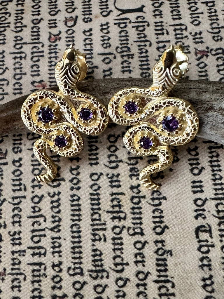 Snake Studs Purple-14K-Gold-Plated Jewelry Flesh & Soul