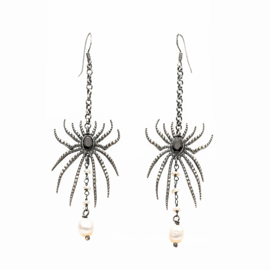 ALIEN SPIDER With Natural Pearls Gothic Earrings