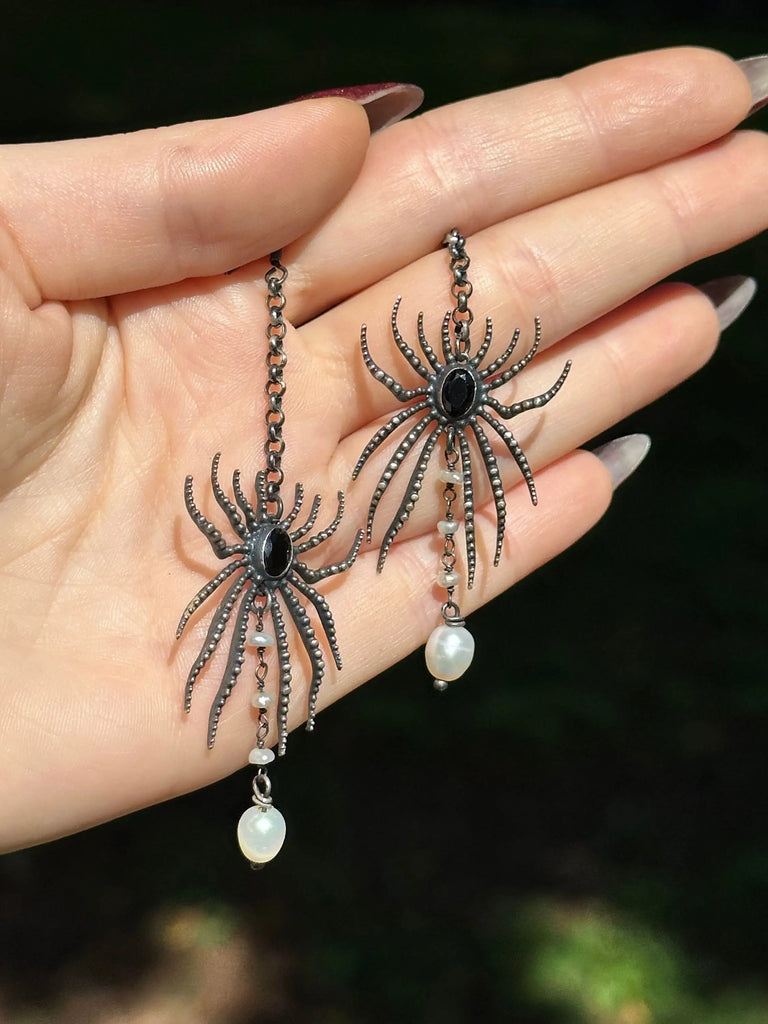 ALIEN SPIDER With Natural Pearls Gothic Earrings