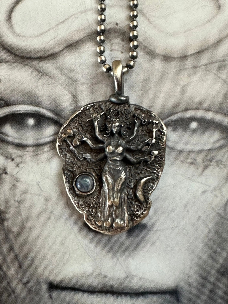 HECATE GODDESS Of WITCHCRAFT Moonstone Talisman Handcrafted Silver Necklace